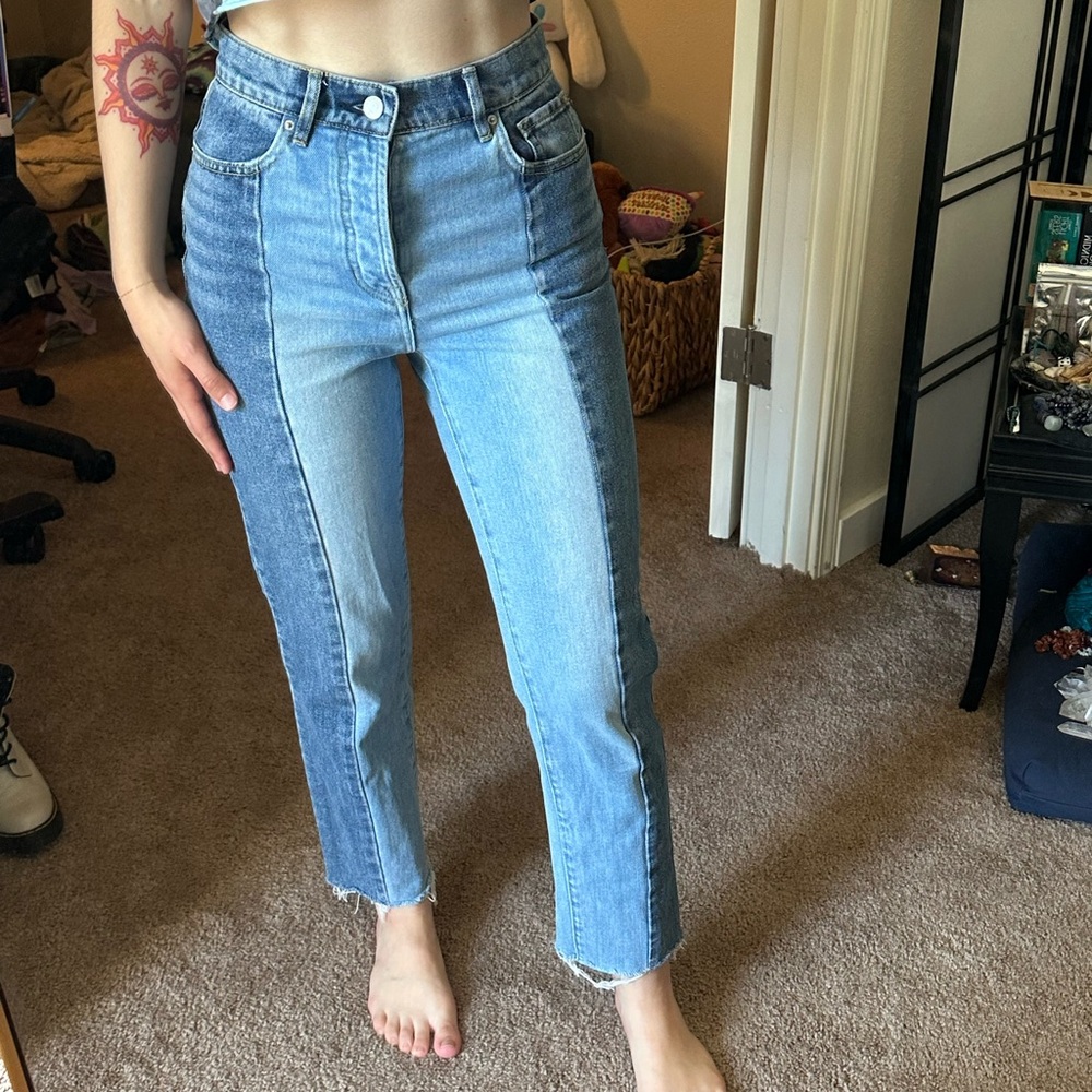 PacSun High Rise Blue Jeans with Color-Block Design